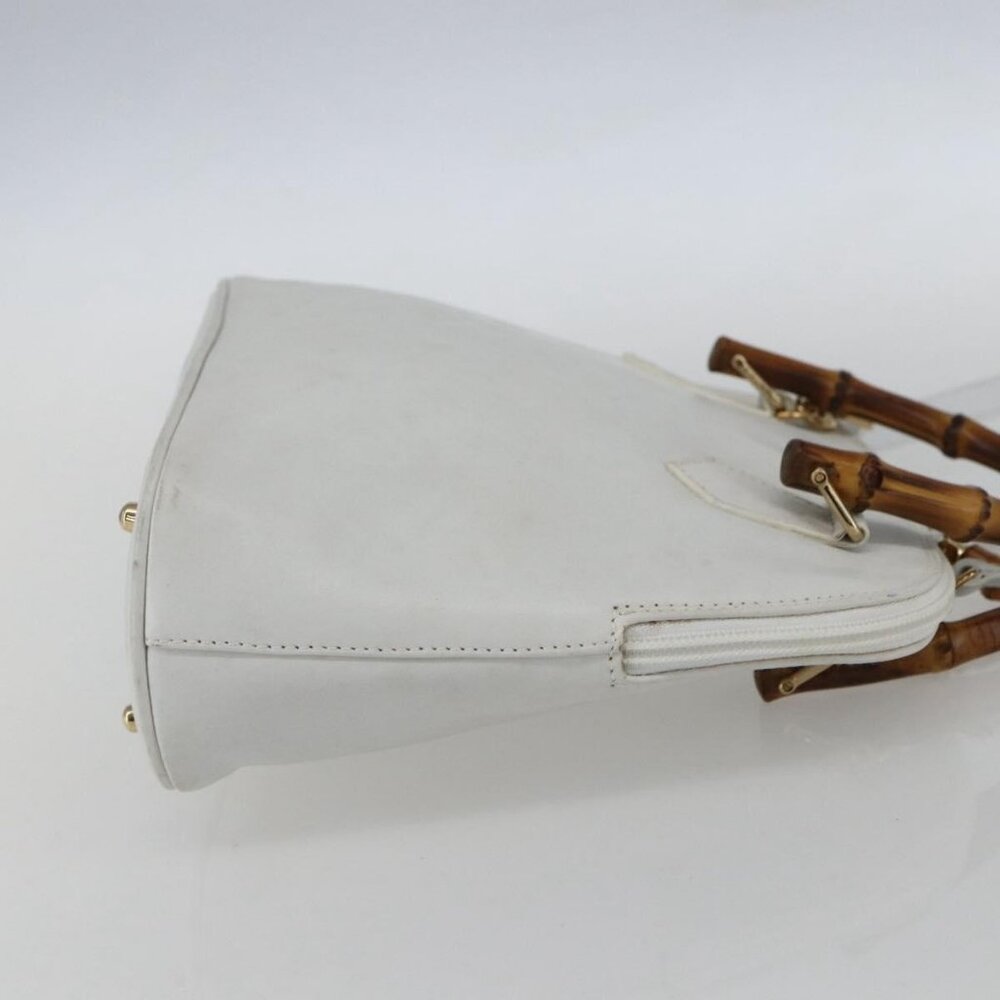 GUCCI Bamboo Hand Bag Leather White Gold Auth ki6188 - Picture 5 of 16